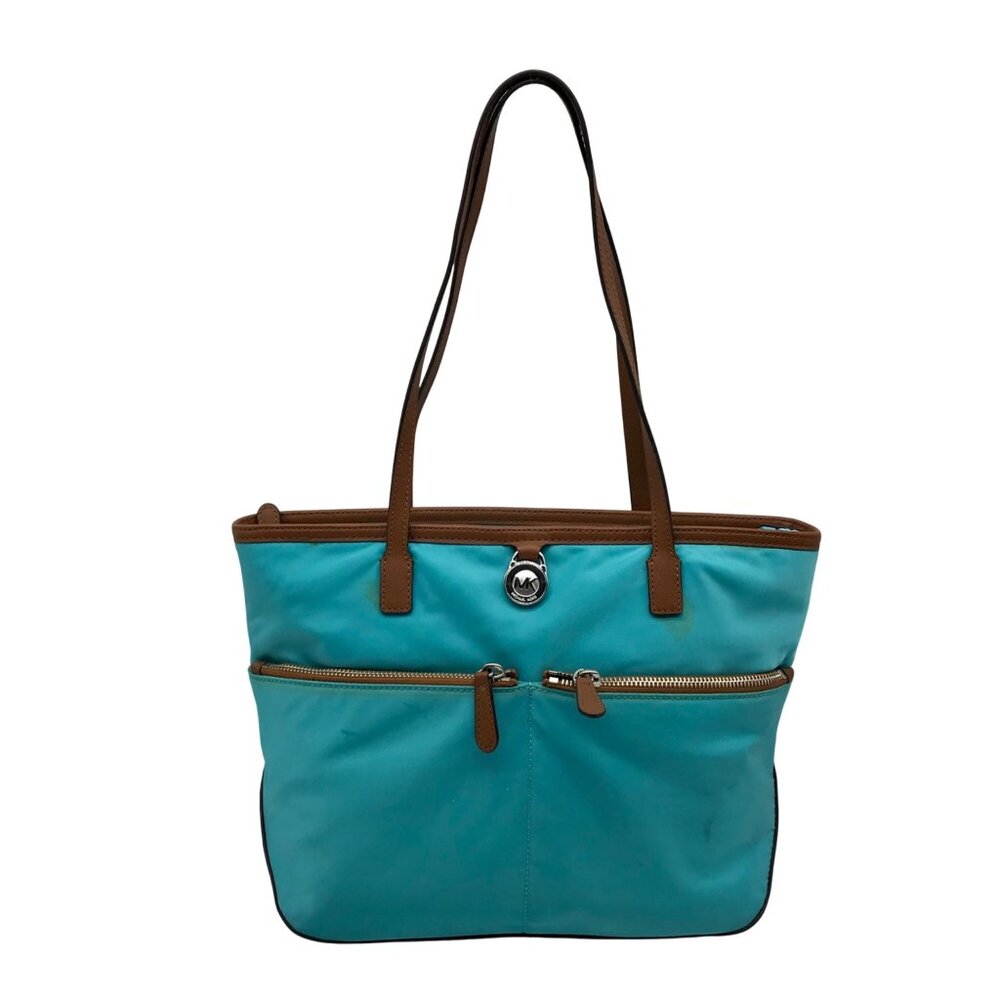 Michael Kors Blue Nylon & Leather Pocket Tote